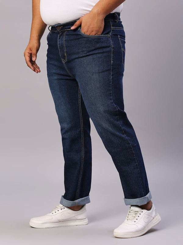 Zush Plus Size Cotton Blend Men'S Casual Regular Fit Stretchable Dark Blue Color Denim Jeans