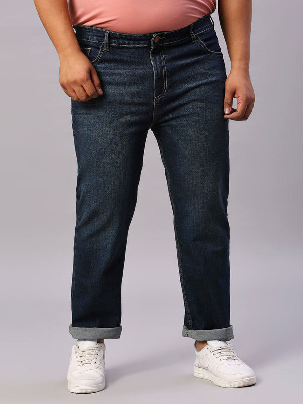 Zush Men'S Plus Size Cotton Blend Casual Regular Fit Dark Blue Color Stretchable Denim Jeans