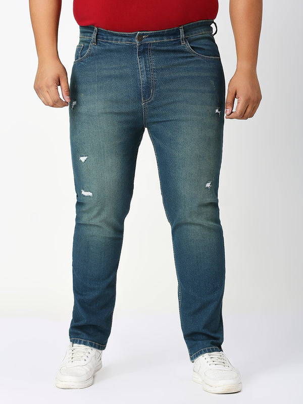 Zush Men's Casual Plus size Stretchable Regular fit Cat Scratches Light blue color jeans
