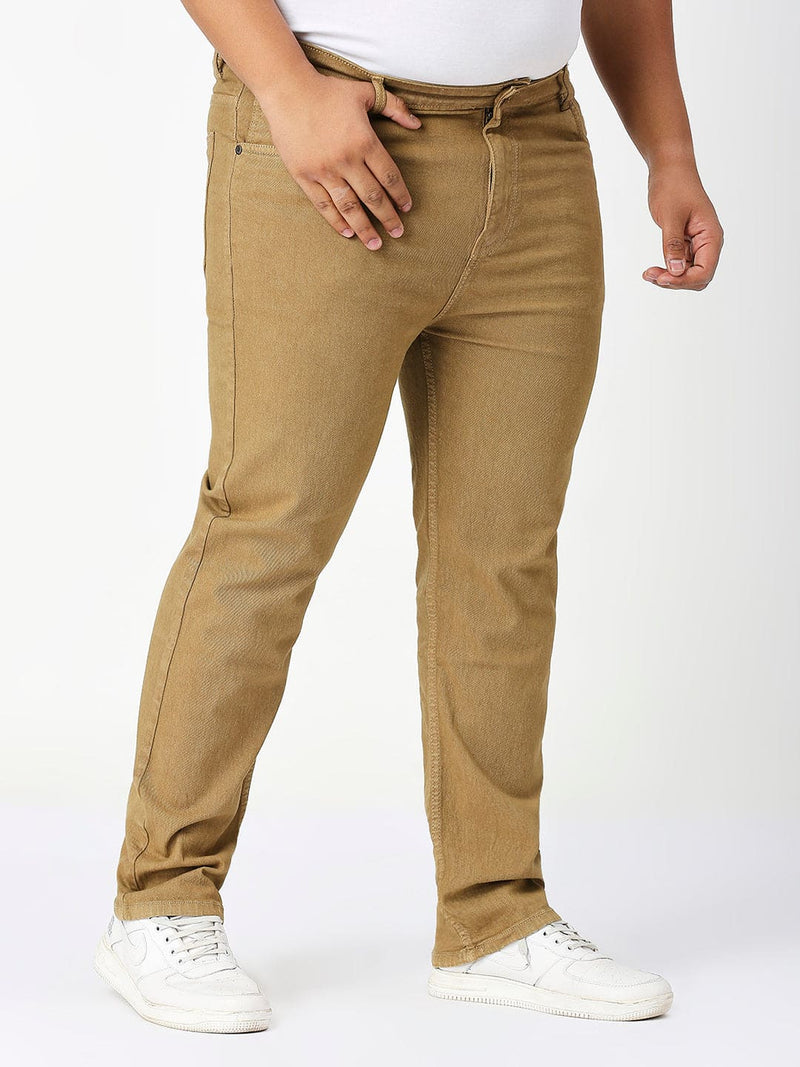 Zush Men's Stretchable Casual stylish Regular fit Light Khaki color Denim