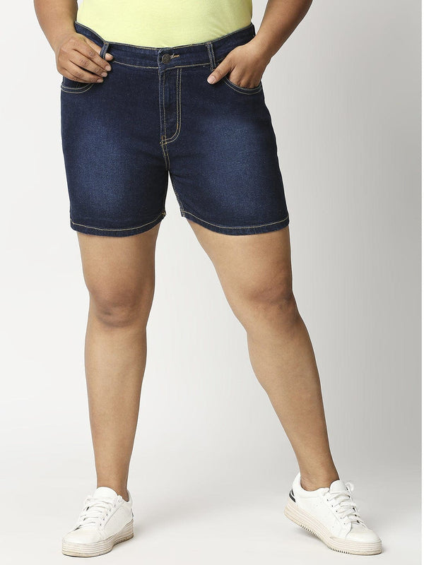 Zush  Women's denim Plus size regular fit stretchable blue color Shorts  ZU3022