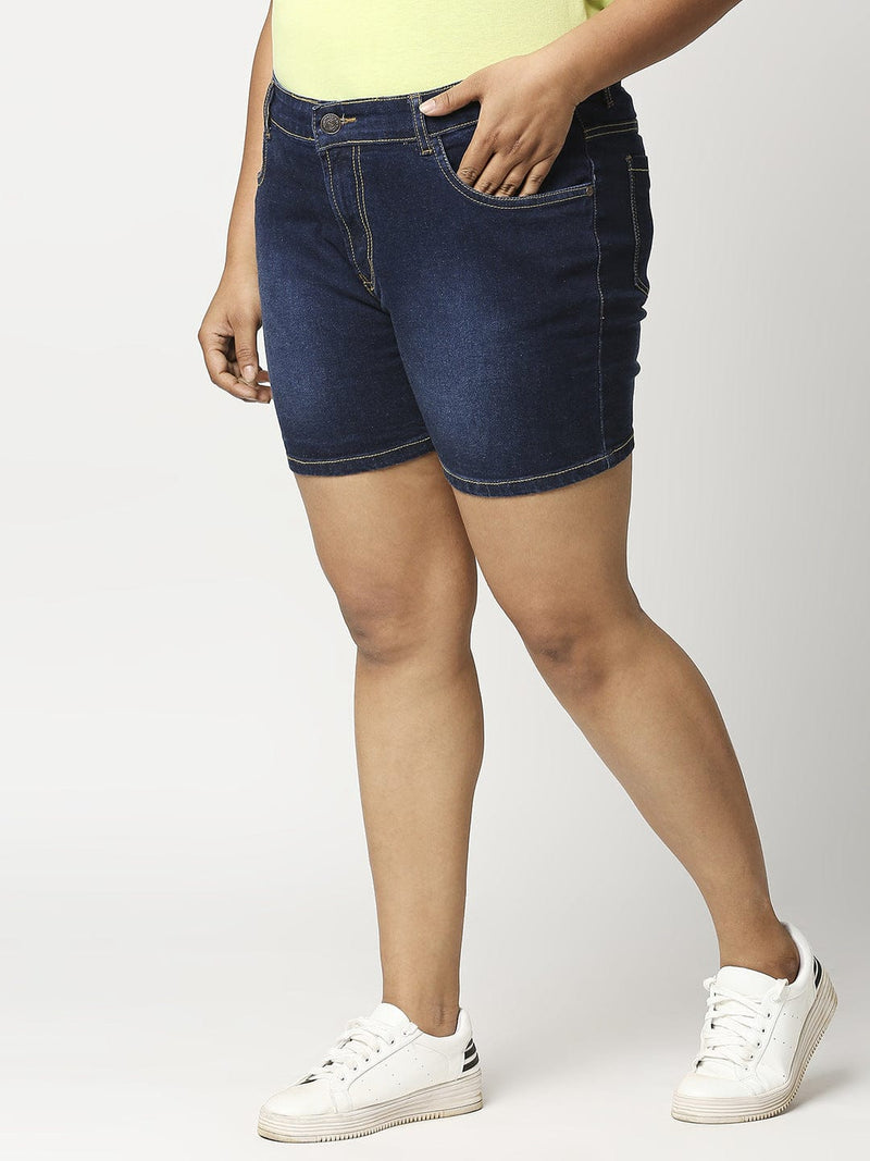 Zush  Women's denim Plus size regular fit stretchable blue color Shorts