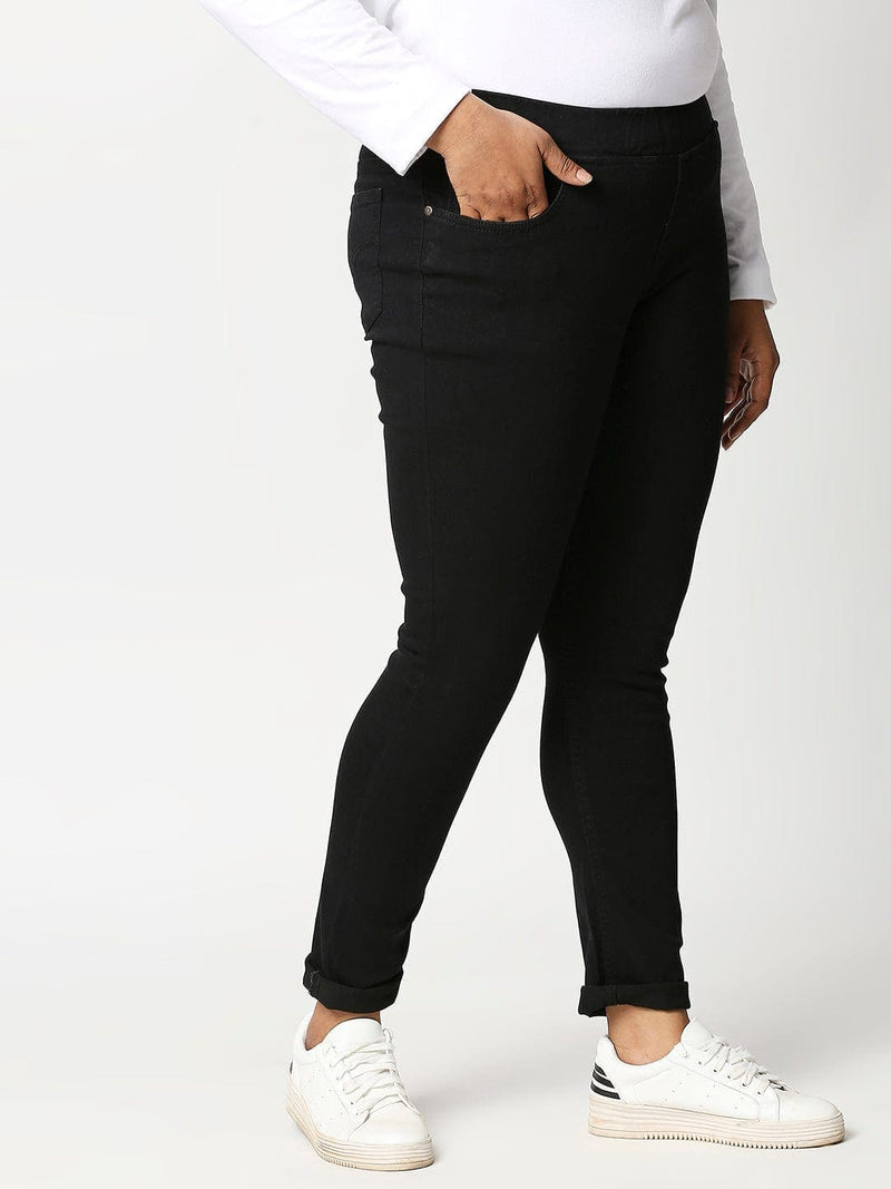 Zush Casual Denim plus size stretchable jeggings for Women's in black color  ZU6009