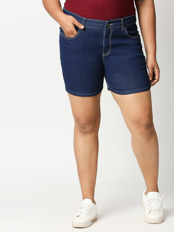 Zush Women's Plus size denim stretchable blue color Shorts ZU3015