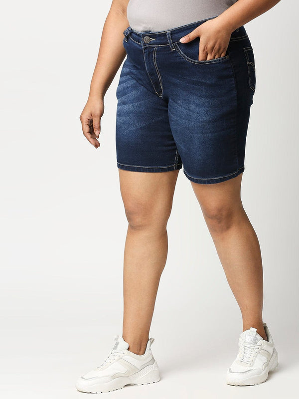 Zush Denim  Plus size casual stretchable blue color Shorts for Women's  ZU3018