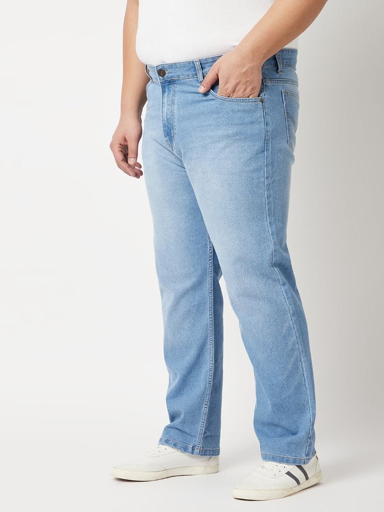 Zush Men's Light Blue Color Mid Rise Regular Fit Plus Size Stretchable Jeans ZU527