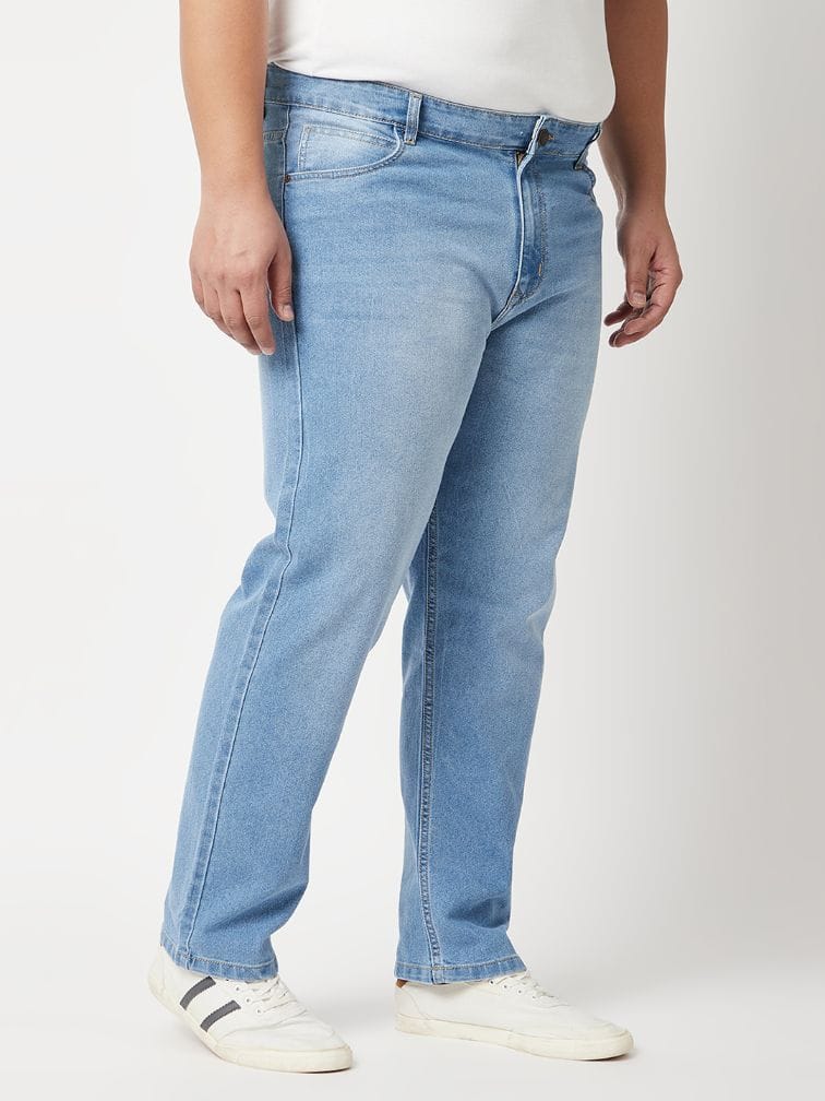 Zush Men's Light Blue Color Mid Rise Regular Fit Plus Size Stretchable Jeans  ZU527
