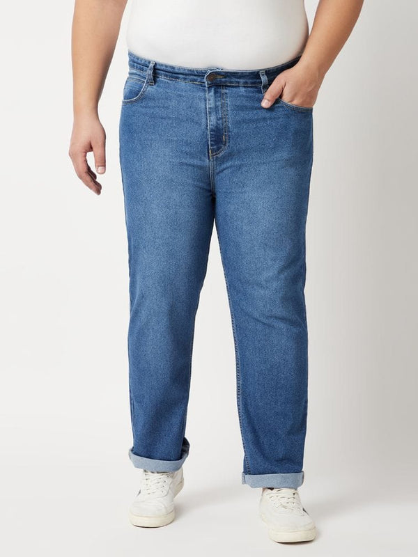 Zush Men's Blue Color Mid Rise Regular Fit Clean Look Plus Size Stretchable Jeans ZU528