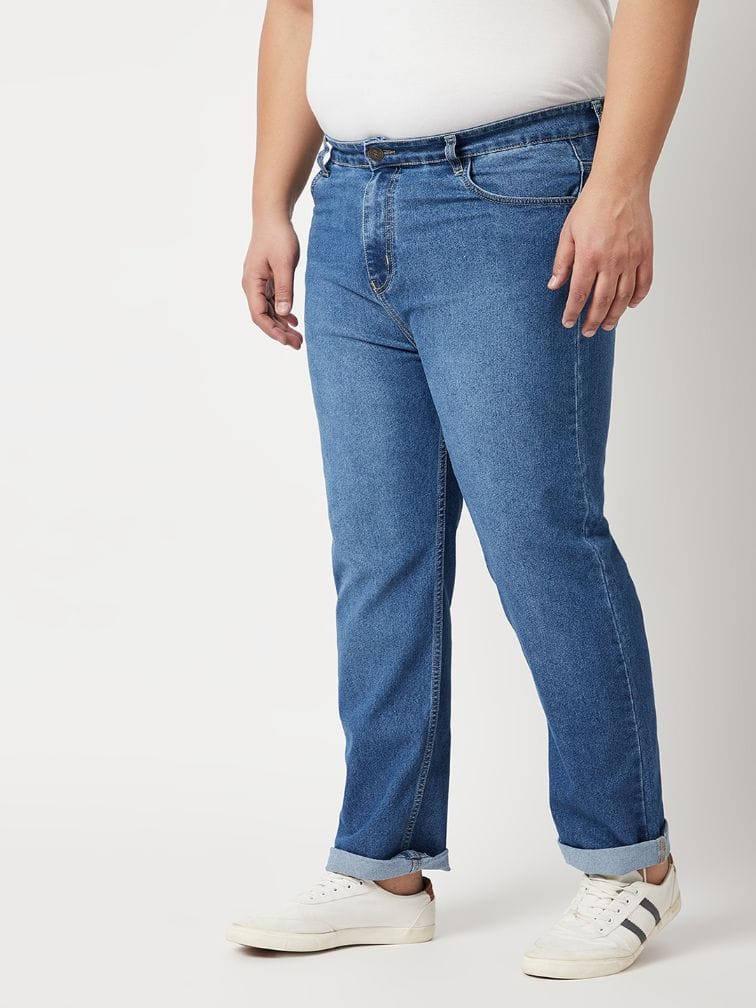 Zush Men's Clean Look Blue Color Mid Rise Regular Fit Plus Size Stretchable Jeans ZU538