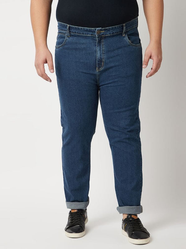 Zush Men's  Plus Size Stretchable Dark Blue Color Mid Rise Regular Fit Jeans ZU536