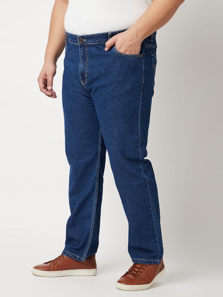 Zush Men's Dark Blue Color Regular Fit Plus Size Stretchable Mid Rise Jeans  ZU540