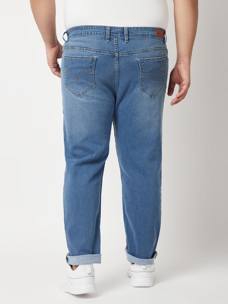 Zush Men's  Plus Size Stretchable Light Blue Color Mid Rise Regular Fit Jeans  ZU542