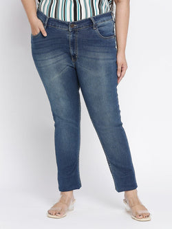 Zush Women's Plus Size Dark Blue Color Stretchable Mid Rise Denim Jeans  ZU1128