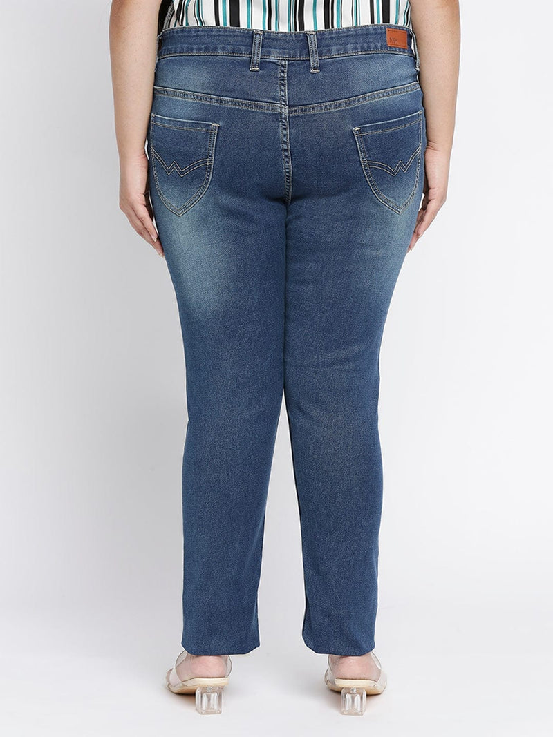 Zush Women's Plus Size Dark Blue Color Stretchable Mid Rise Denim Jeans ZU1128