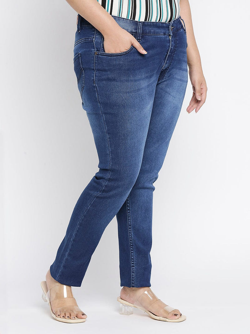 Zush Women's Plus Size Dark Blue Color Mid Rise Stretchable Denim Jeans ZU1129