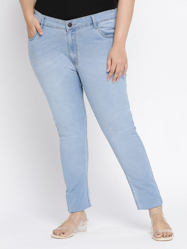 Zush Women's Regular fit Light Blue Color Stretchable Mid Rise Plus Size Denim Jeans ZU1130