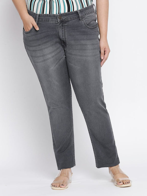 Zush Women's Regular fit Grey Color Stretchable Mid Riseplus Size Denim Jeans ZU1132
