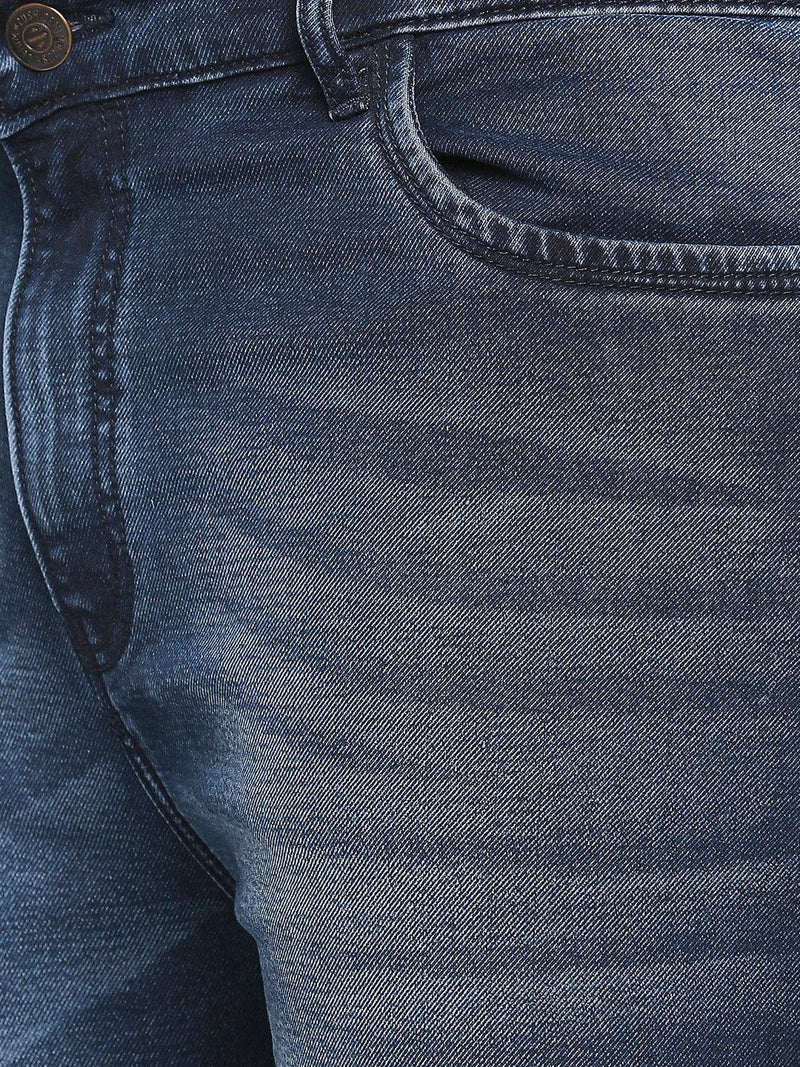 Zush Solid plus size stretchable casual denim for Men's in Dark blue  ZU504